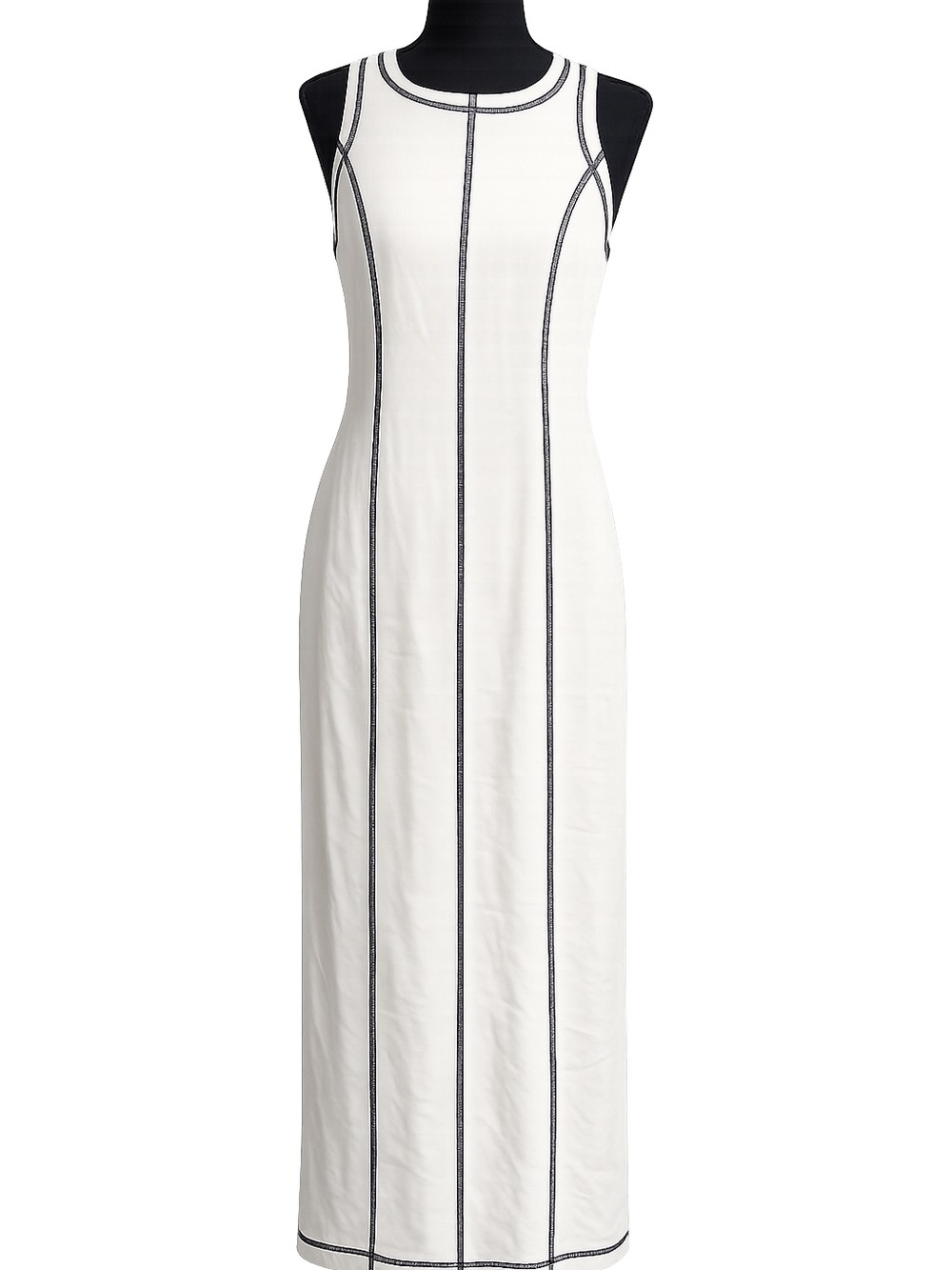 Donna Morgan White Maxi Dress with Black Piping